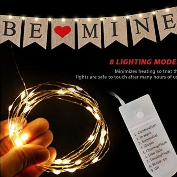 NWT Be Mine Burlap Banner Lighted Valentine's Day Linen Banner - Picture 2 of 6